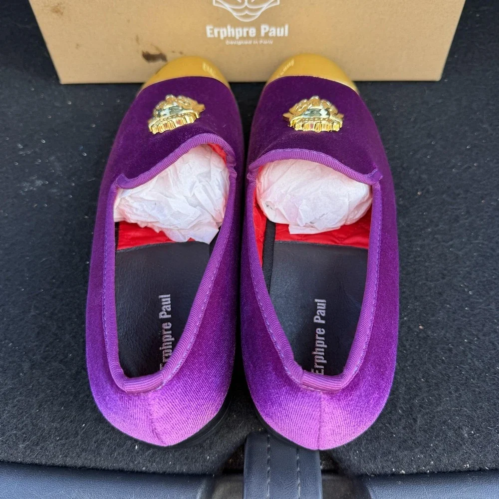 Erphpre Paul‎ EP2022036 Shoes Mens Size 9 Purple Velvet Cap Toe Loafers Dress